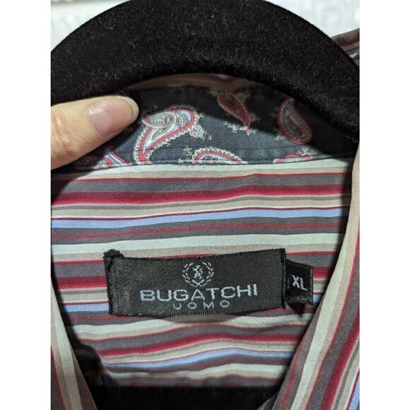 Bugatchi Uomo Mens XL Paisley Striped Button Front Long Sleeve Shirt - Picture 2 of 7